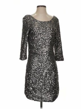 LC Lauren Conrad Silver Sequin Midi Dress - Scoop Neck, 3/4 Sleeves